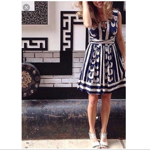 Anthropologie Maeve Sennebec Dress Navy/Creme M - Picture 4 of 8